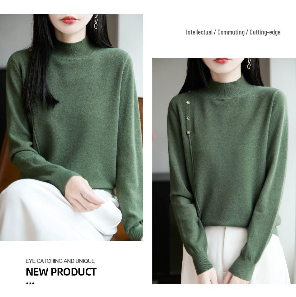 Autumn 2026 Women's Knitwear: Plush Long Sleeve Half-High Neck Pullover Sweater