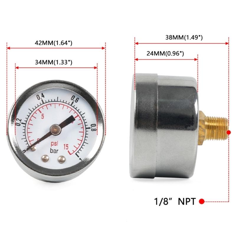 0-15PSI 0-1Bar Fuel Pressure Gauge Stainless Double Scale Pressure Gauge for Fuel Injections Systems Center Back Mount