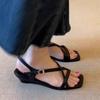 Fashion Simple Crossover with Square Toe Wedge Romans Feminine Fashion Open Toe Slip Strap Soft Sole Non-Slip Sandals