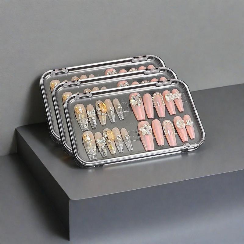 1/2/3Pcs Plastic Clear Box Press-on Nail Storage Case Square Jewelry Earring Sponge Storage Box Display Packaging With Lid