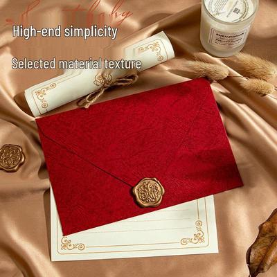 High-Grade Wood Grain Greeting Card Set with Wax Seal Envelope