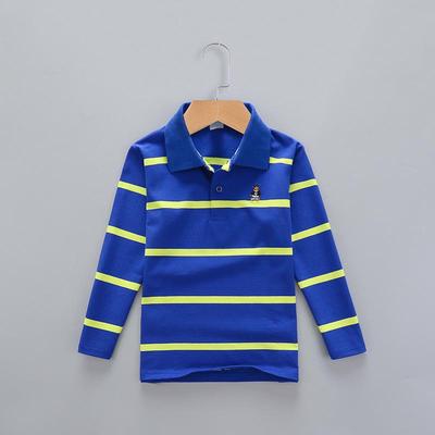 Polo a maniche lunghe a righe in cotone con colletto alla coreana da ragazzo per la primavera