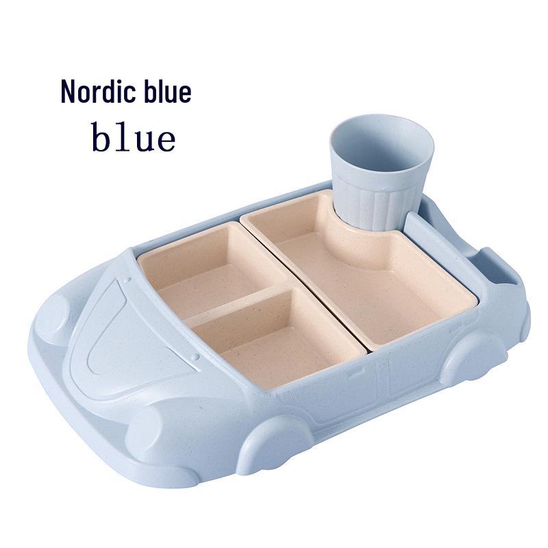 Car-Shaped Bamboo Fiber Children's Plate with Three Compartments & Water Cup - Durable, Anti-Fall Design for Baby Meals