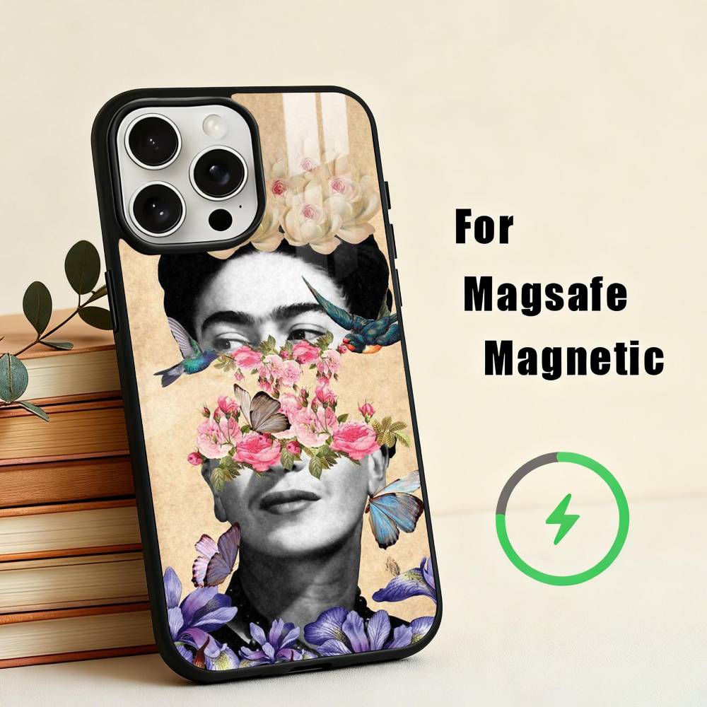 F-Frida-A K-Kahlo-g A-Art Pouzdro na telefon Pro iPhone 17,16,15,14,13,12,Plus,Pro,Max pro Magsafe Magnetické Bezdrátové Nabíjení
