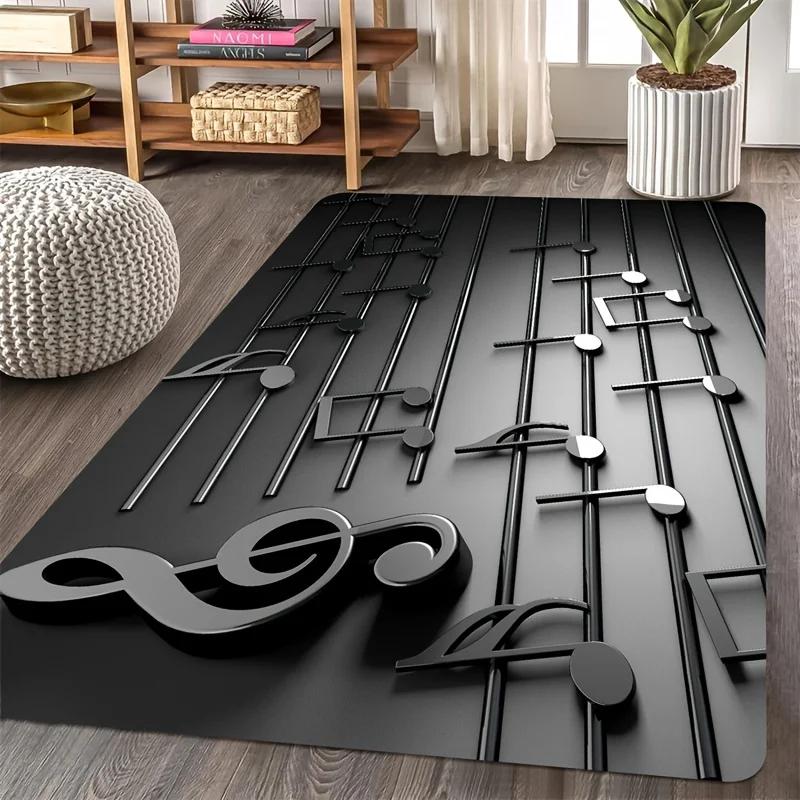 3D Music Notes Rug Lightweight Non Slip Washable Mat for Music Studio, Living Room Bedroom, Soundwave Decor
