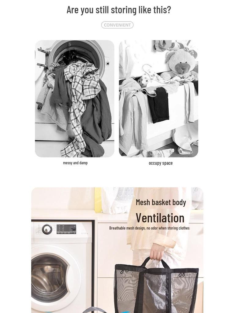 Portable Foldable Wall-Mounted Laundry Hamper: Large Capacity Mesh Basket for Bathroom Storage