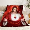 Sacred Jesus Sacred Heart Flannel Blanket, Warm and Comfortable Religious Theme Blanket for Home Decor with Elegant Red