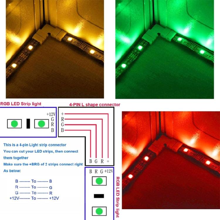 10mm Strip Light- Corner Connectors 4 Pin 90 Degree L Shape LED- RGB- 10Pcs