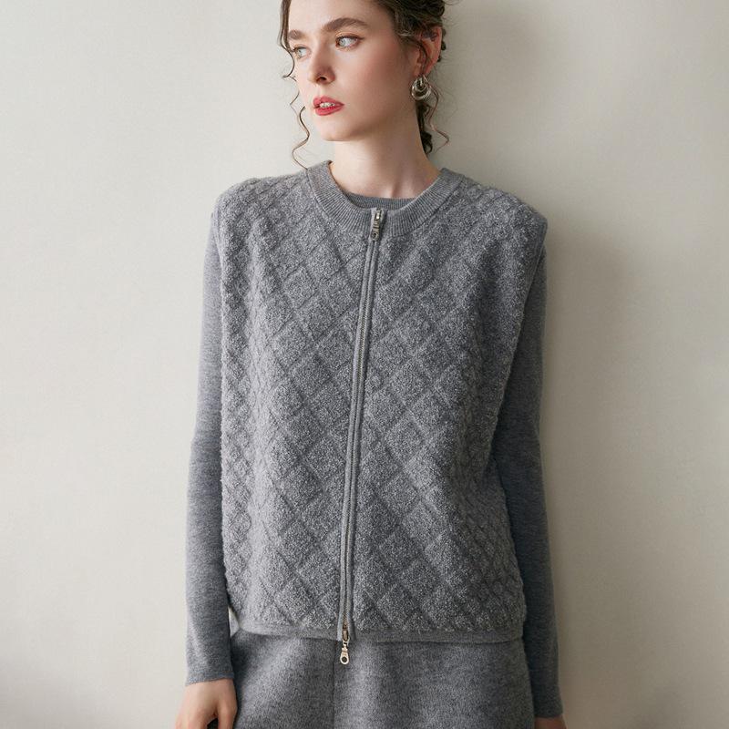 Women's Diamond Knit Cashmere Zipper Cardigan Vest - Loose, Thickened for 2025 Autumn/Winter