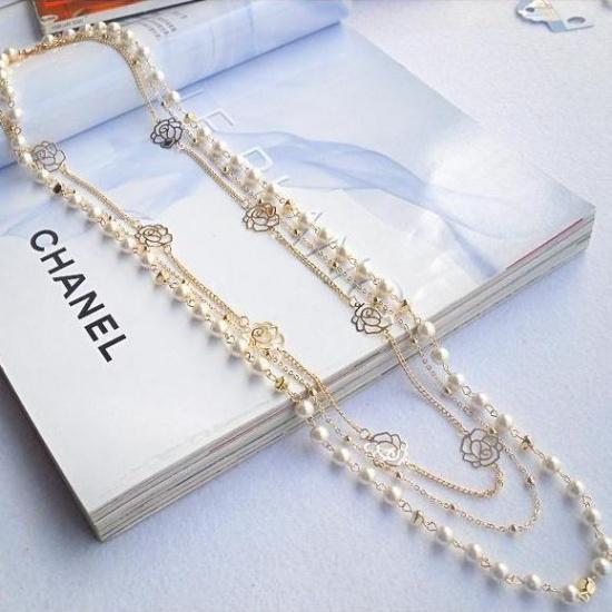 

Korean Style Long Sweater Chain Pendant Flower Multi-layer Pearl Necklace Rose Flower Women s Clothing Accessories Long Necklace C051