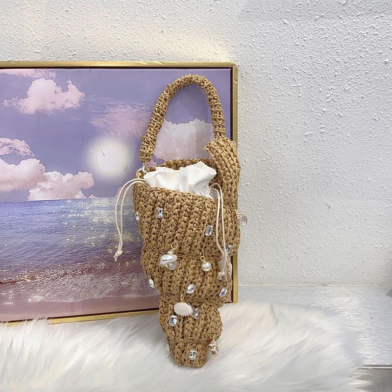 Luxury Hand-woven Shell Bag Women Seaside Conch Shell Messenger Shoulder Bag Exquisite Pearl Chain Fashion Holiday Shopping Bag