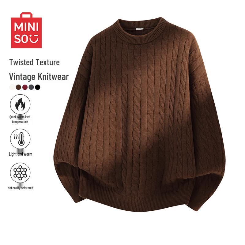 MINISO Men's Cable Knit Round Neck Sweater