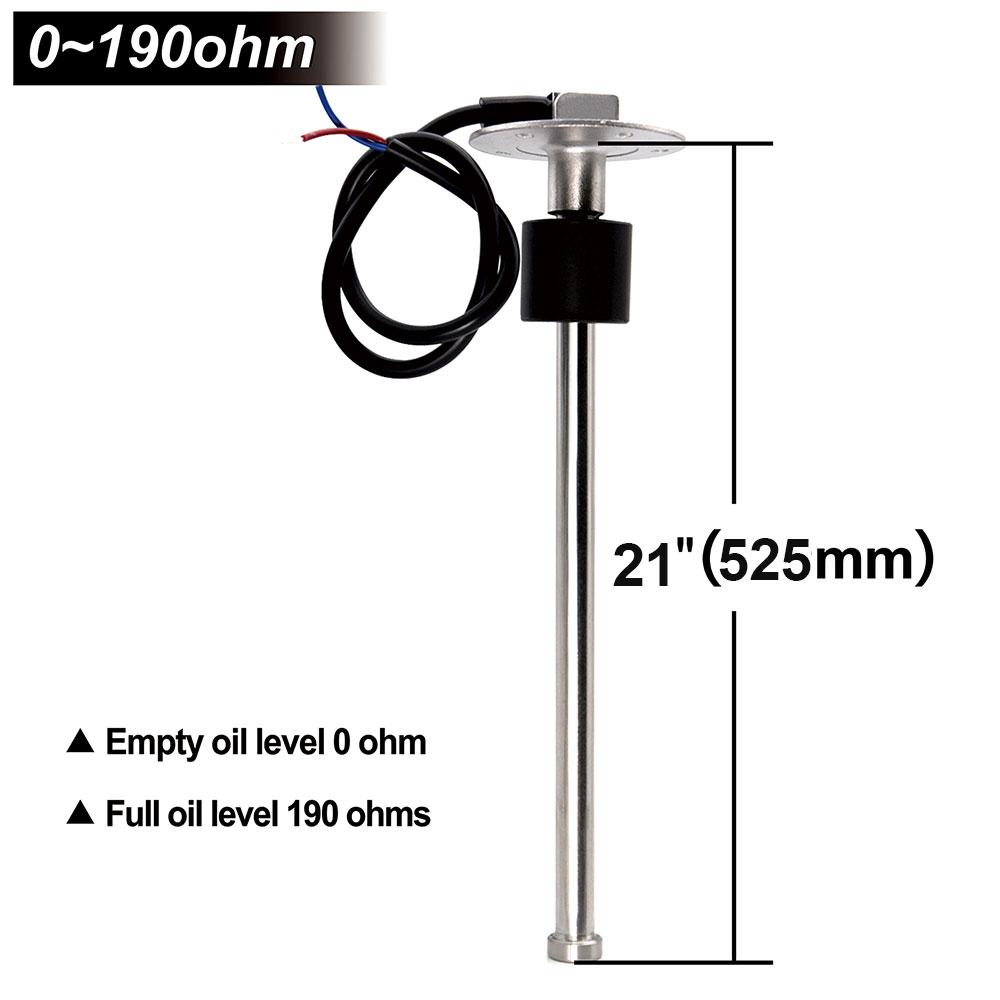 A Boat Car Marine 52MM Fuel Level Gauge with Alarm Light for Stainless Steel Fuel Level Sensor 0-190Ohm 100-550mm Oil Tank Meter