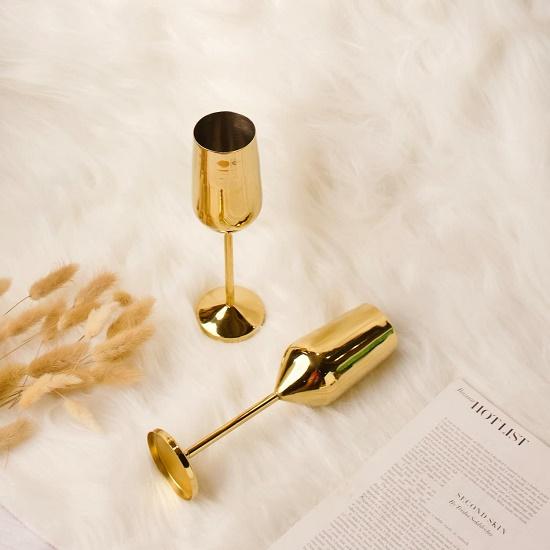 Glass Set of 2-200ml | Stainless Steel Wine Flutes Glasses | Bar Accessories Non-Toxic & Anti-Tarnish Gift