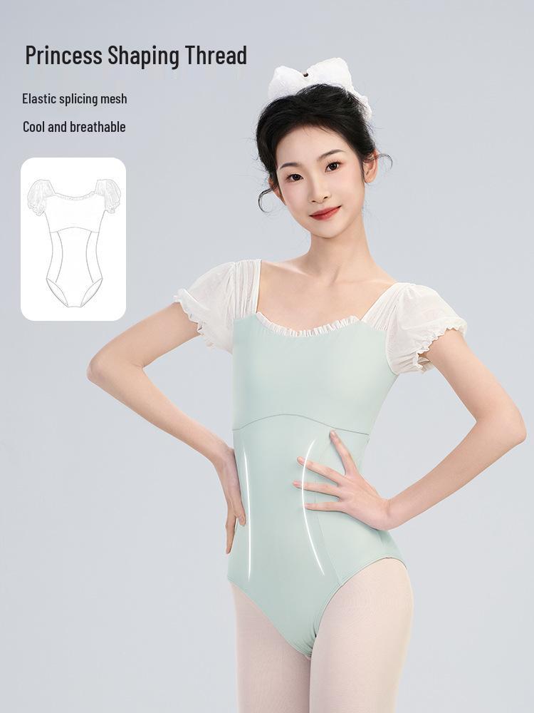 Women's Short Sleeve Puff Ballet Dancewear - High Cut Gymnastics & Ballet Bodysuit