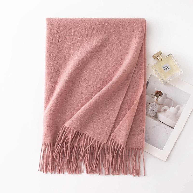 New Solid Color Widened Wool Scarf Light Luxury High End Autumn and Winter Thickened Warm Wool Large Shawl