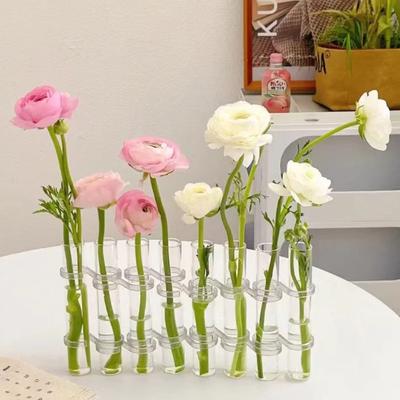 Simple Nordic Test Tube Glass Vase Decoration Creative Wooden Frame Hydroponic Plant Container Home Decoration
