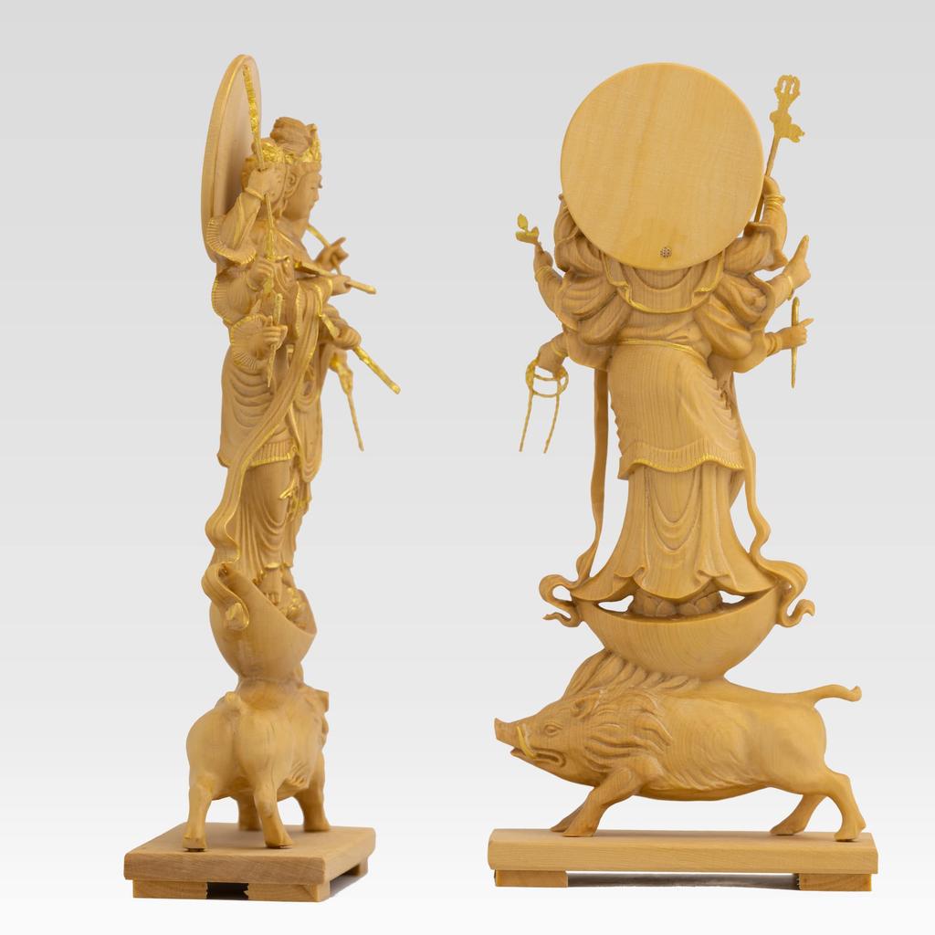 Drobná stojící socha Buddhy Marishiten, zimostráz, zlatá barva, socha, dřevořezba, ozdoba Marishin 13,5 cm (Dřevěná povrchová úprava)_Buddha (GSB