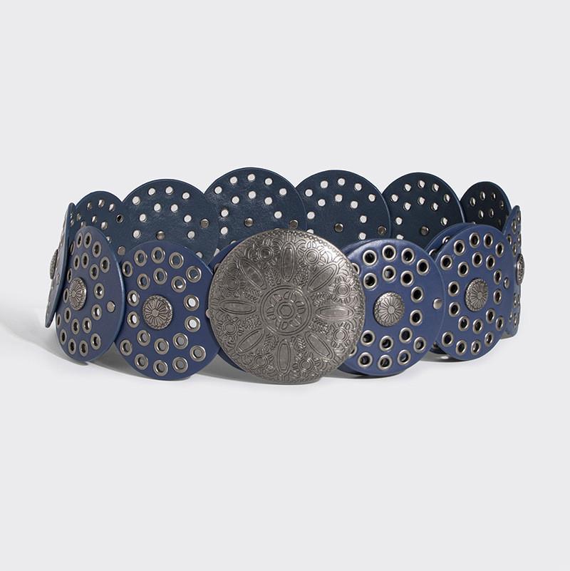 Breiter Vintage-Punk-Gürtel mit Nieten-Ösen-Beschlägen für modische Streetwear