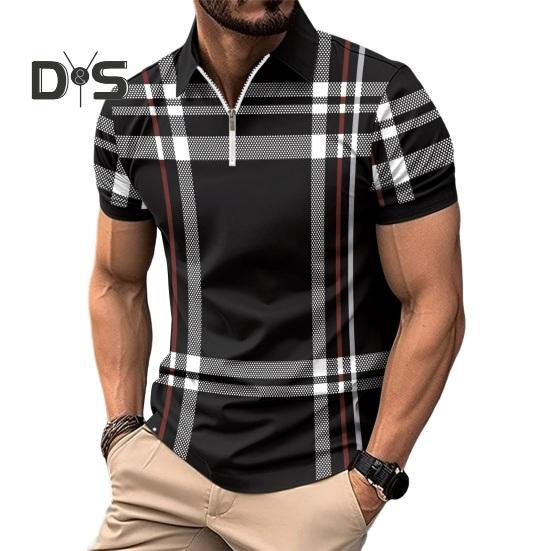 

Мужская летняя рубашка на молнии с лацканами в клетку в полоску с принтом Slim Fit пуловер с короткими рукавами средней длины мягкий дышащий мужской деловой топ XL