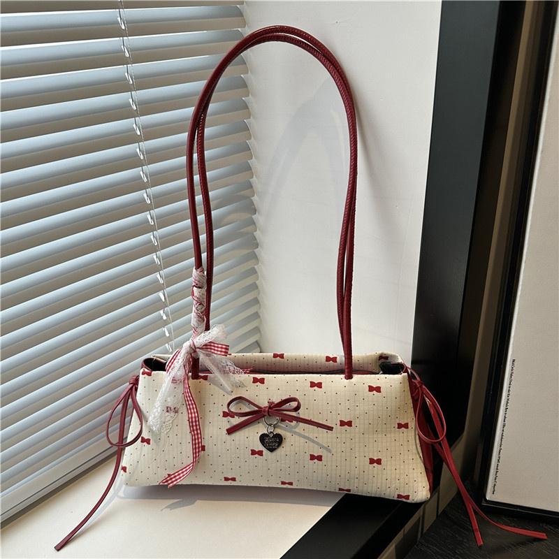 Light Luxury Underarm Bag New Fashionable Floral Bow Print Handbag Contrast Color Versatile Women's Shoulder Bag