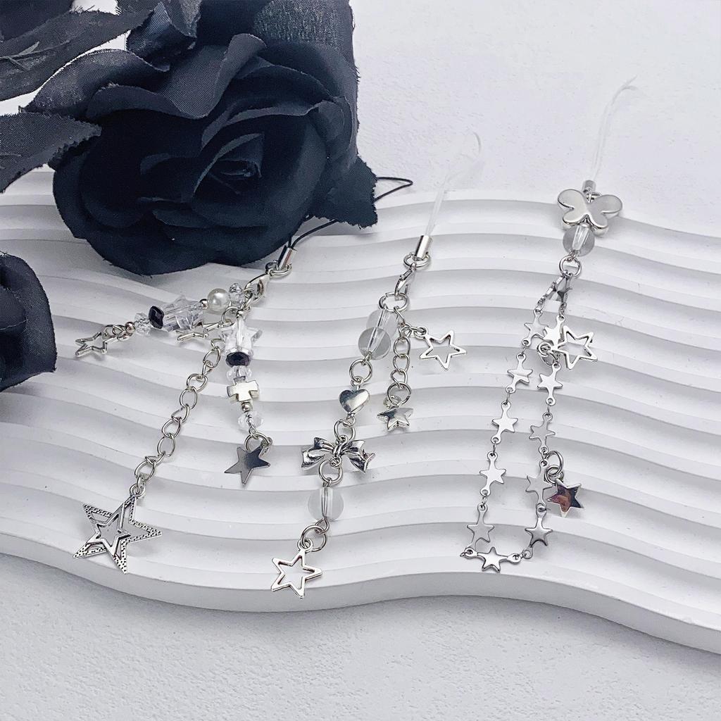 3 Pieces Alloy Phone Chain with Butterfly Star Charm Handmade Keychain Accessory Bag Pendant Decoration for Daily Use