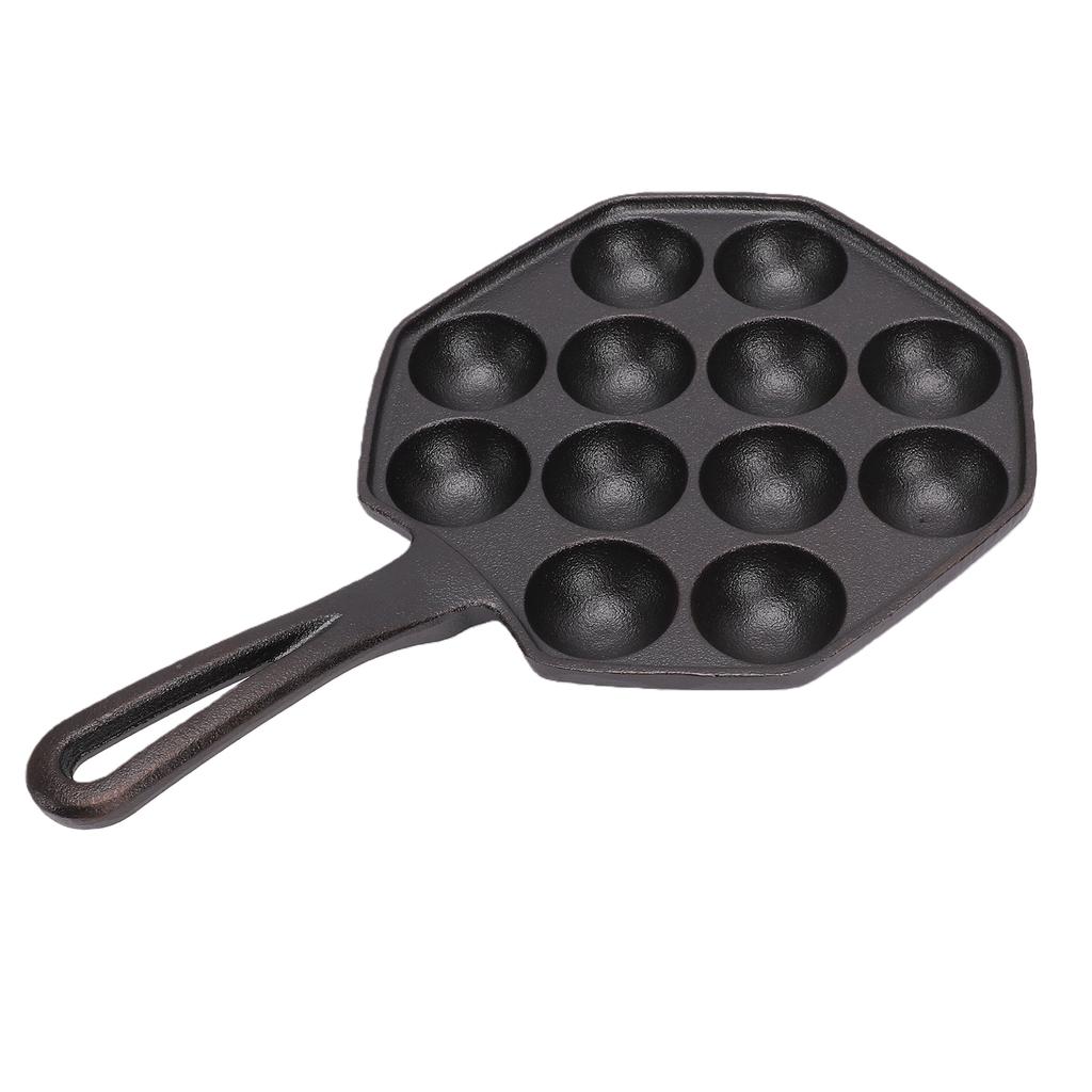 Litinová pánev na takoyaki, 12 otvorů, bez povrchové úpravy, nepřilnavá grilovací pánev na chobotnice pro domácí použití