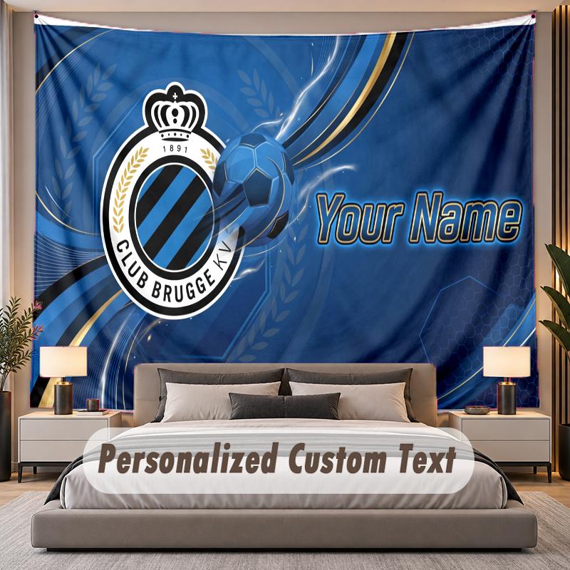 Custom Name Text Tapestry Club Brugge FC Personalized Polyester Wall Tapestry For Bedroom And Room