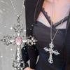 Gothic Big Zircon Cross Necklace Unisex Irregular Goth Large Cross Pendant Necklaces for Men Women Couple Necklace Jewelry