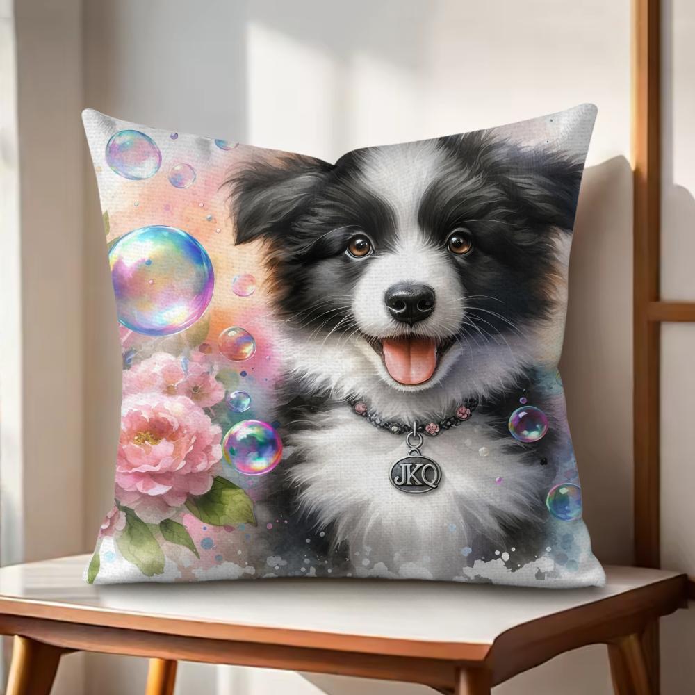 Watercolor Pet Dog Cushion Cover Natural Linen Organic Fabric DoubleSided Printing Couch Pillow Covers Home Decor Gift