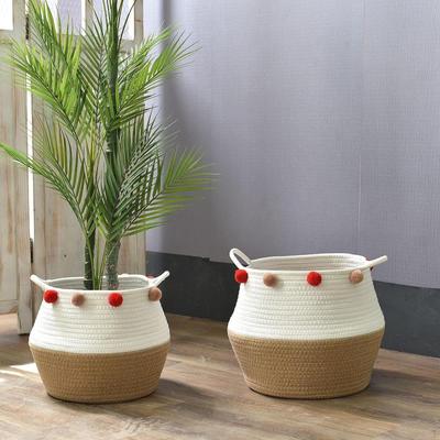 Basket for Dirty Clothes and Flower Pots, Cotton Rope Organizer Home