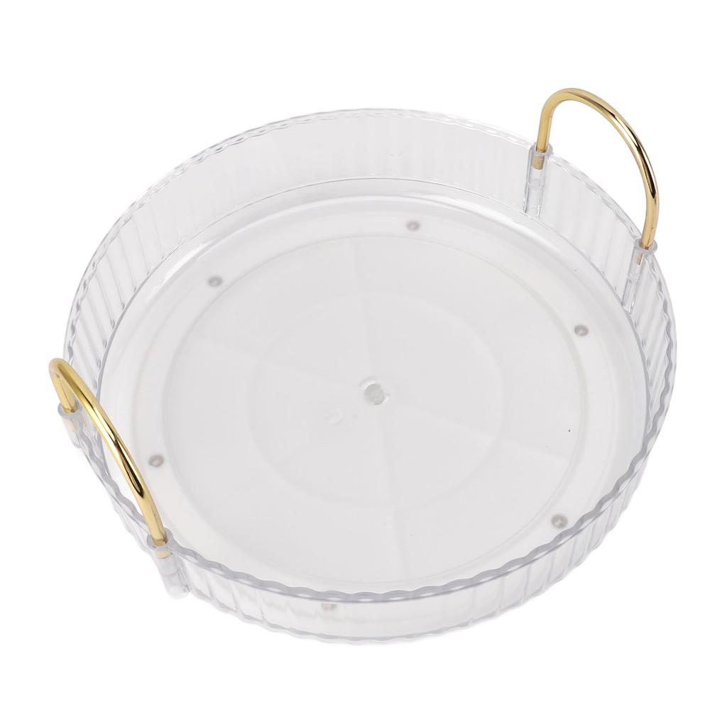 Round Storage Tray 360 Degree Rotating Waterproof Clear Desktop Display Tray with Dual Handles for Bedroom Bathroom