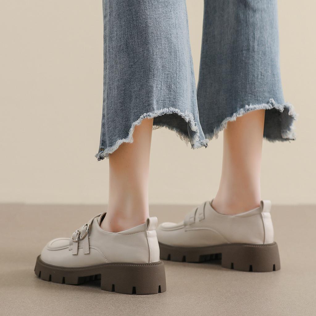 Weiwei Girl 193-10 College Style Small Leather Shoes Women's Thick-soled One-word Buckle Belt Retro Loafers Soft-soled Single Shoes