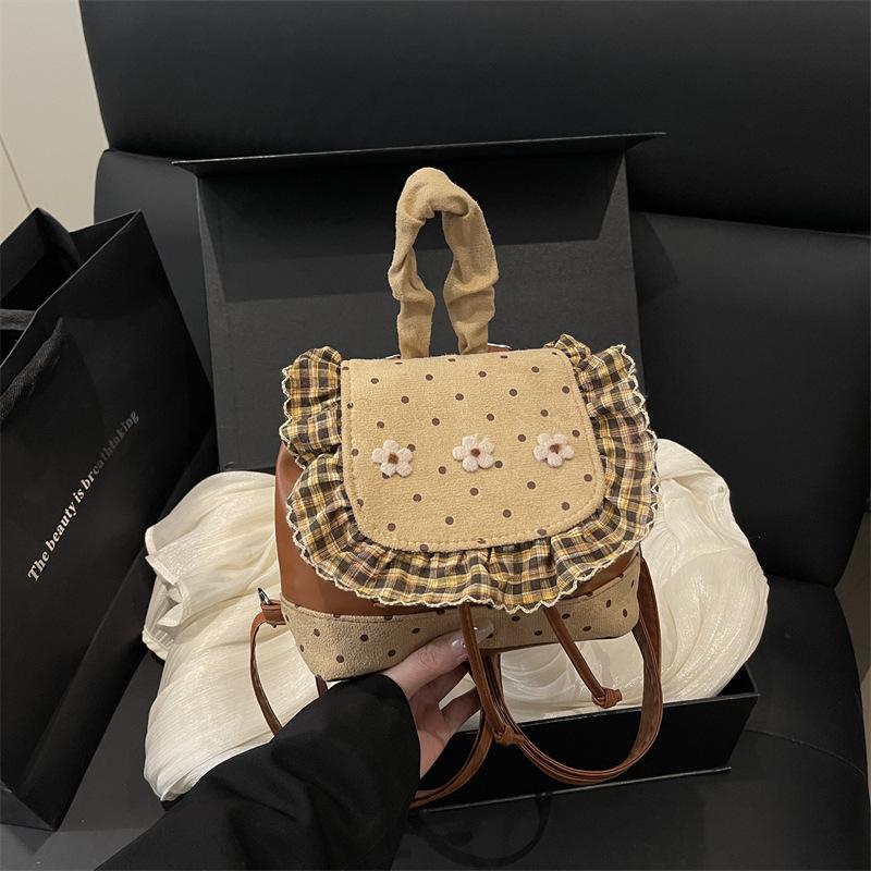 Backpack Fashion Spliced Small Flower Mini Korean Fashionable All-matching Sweet Cute Woman Contrasting Colors Daily