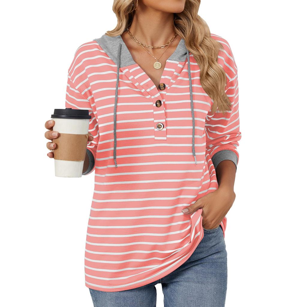 Elegant and Fashionable Fall and Winter Comfortable Hooded Button Drawstring Casual Long Sleeve Sweatshirt Top Pullover Hoodies