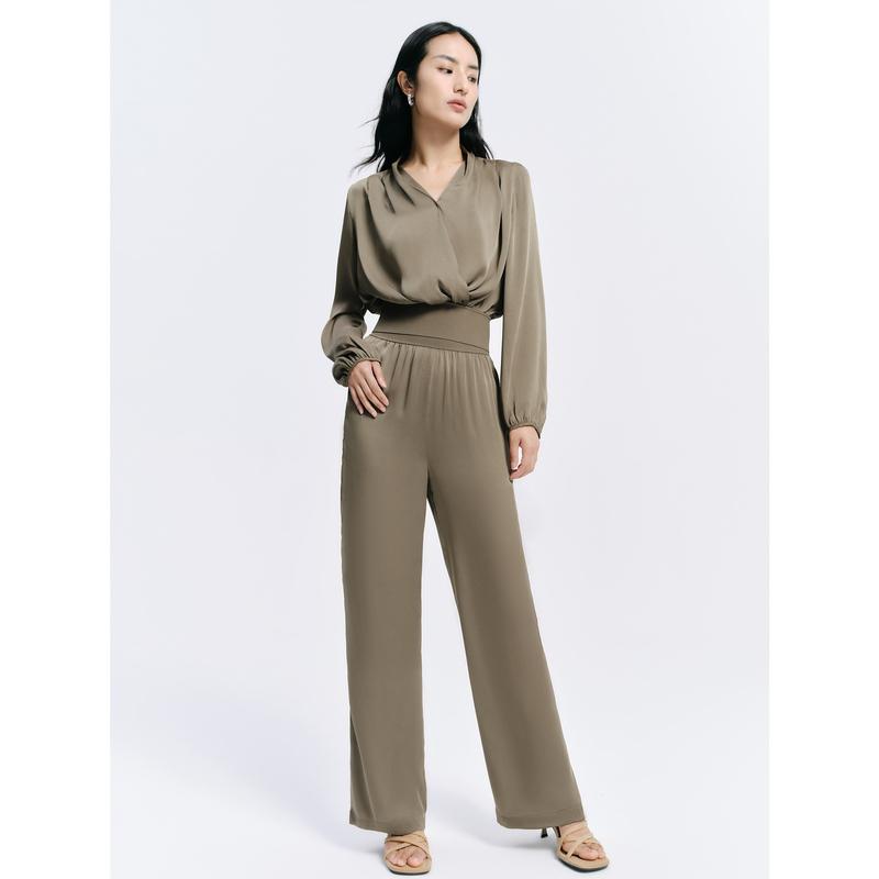 Jiuzi Anna Kou's Elegant and Stylish Daily Business OL Style Casual Pants, Wide Leg Pants, Long Pants for Women In Autumn