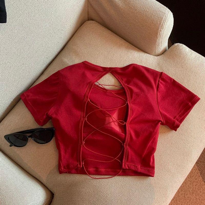 

Summer New Arrival Yoga Clothing Top Women s Cut Out Beauty Back Exercise Short-Sleeved T-shirt Professional Pilates Training Workout Clothes Red Free size (40.00kg -65.00kg)