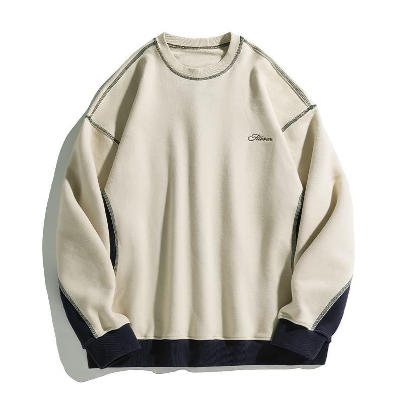 Lässiges Vintage Herren-Sweatshirt mit kontrastfarbenen Flicken, langen Ärmeln und Rundhalsausschnitt