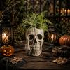 Unique Gothic Gift Skull Planter with Middle Finger Design, Resin Skeleton Flower Pot Halloween Party Ornament for Succulents, Funny Plant Home Office
