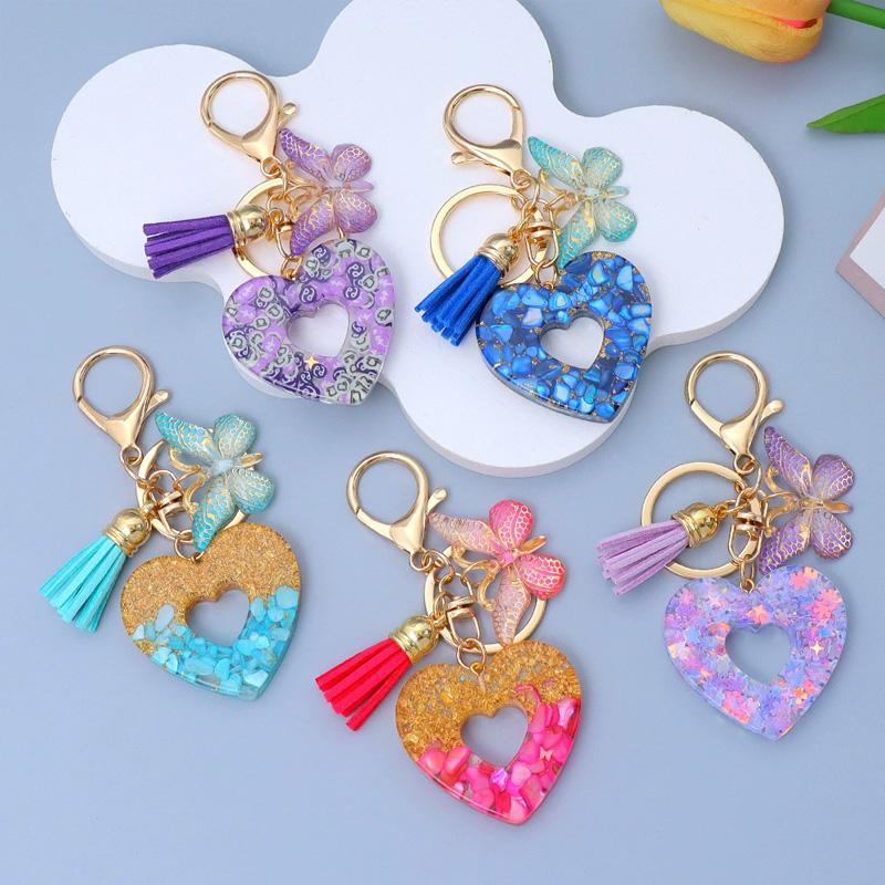 1PC Keyring Creative Butterfly Tassel for Wallet Handbag Love Heart Car Key Accessories Resin Keychain Crystal