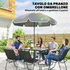8-Piece Garden Set with Parasol, 6 Folding Chairs and Tempered Glass Outdoor Table, Black