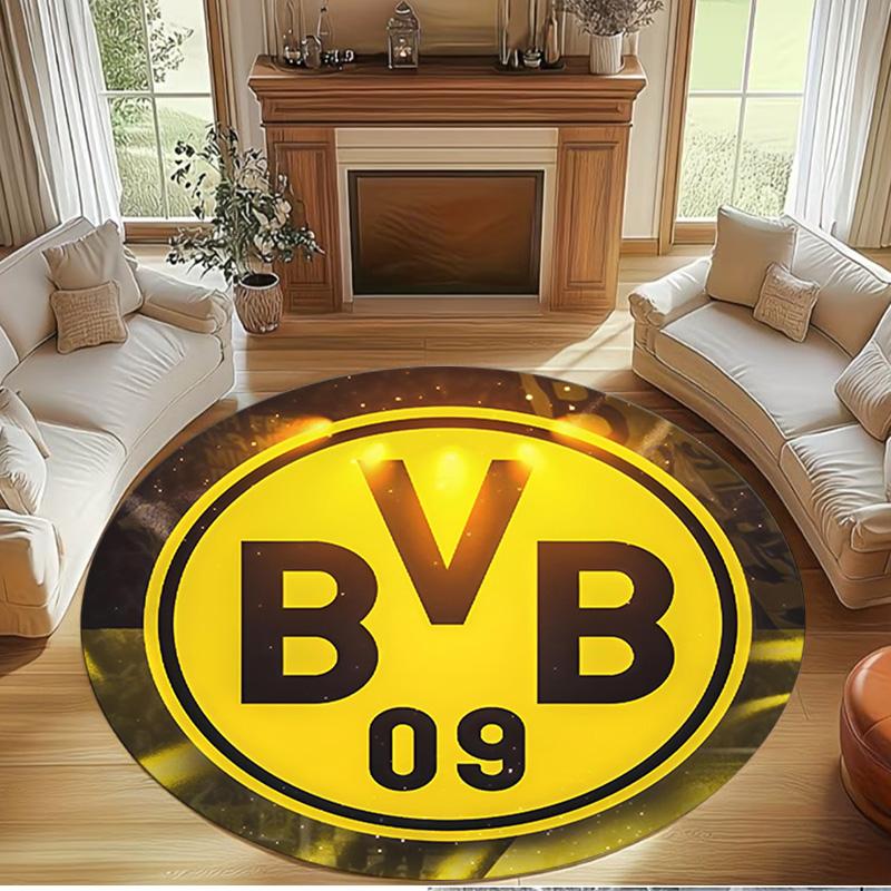 Borussia Dortmund Print Round Rug, Washable Floor Carpet, For Entryway Dorm Laundry Room Office Study, Home Decor Birthday Christmas Gift