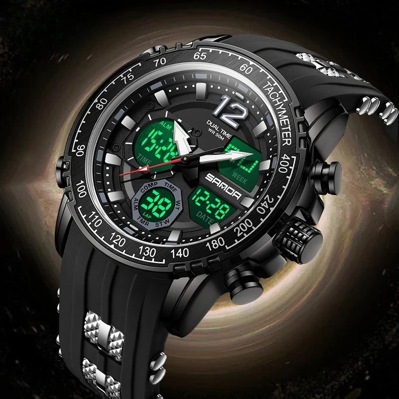 New Men's Wristwatch Waterproof Alarm Clock Multi-function Double Display Electronic Sports Watch LED Digital Quartz Clock