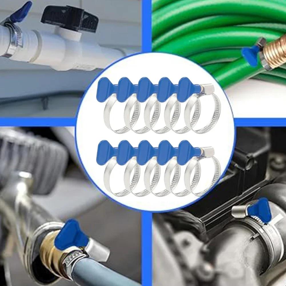 10pcs Hose Clamps Adjustable 25-40mm Stainless Steel Non-slip Grooves Clamps With Wing For Pools Washing Machines Gardens