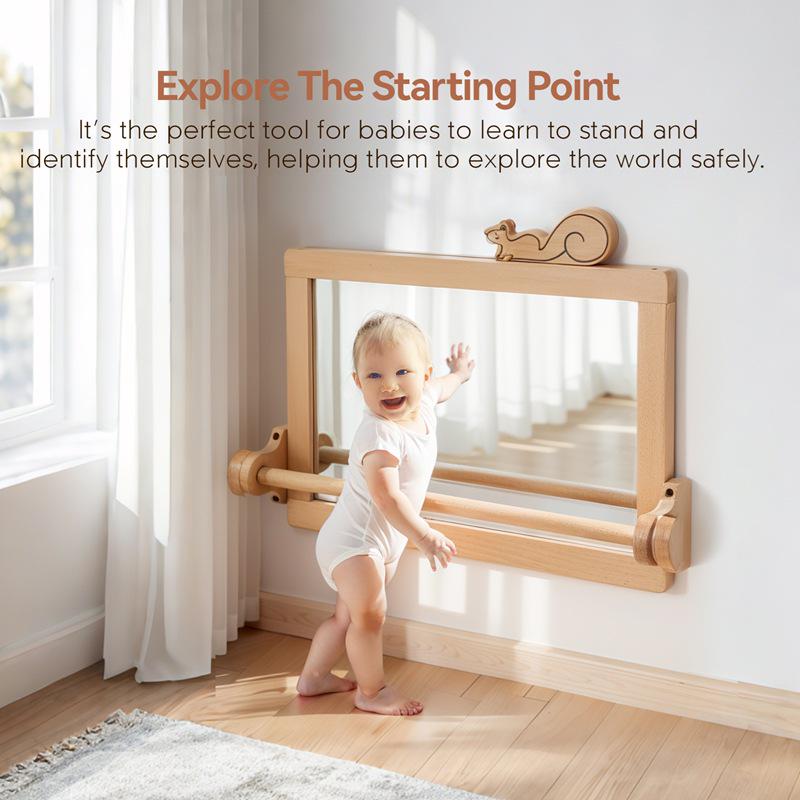 Montessori Baby Standing Training Mirror with Visual Stimulation Handrail