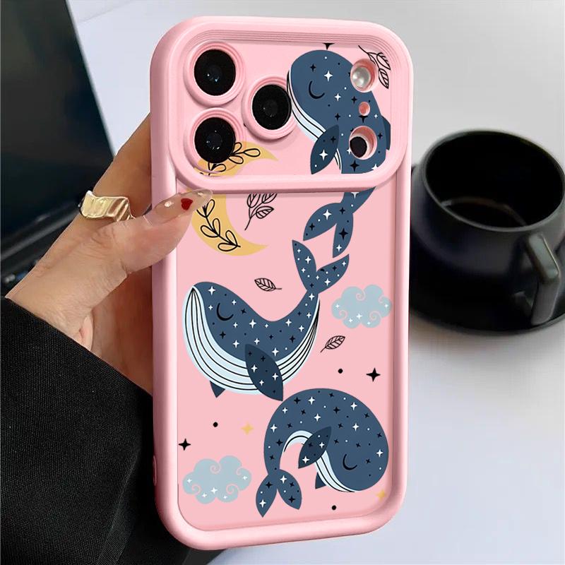 Cartoon Whale Patterned Phone Case For iPhone 17 Pro Max Air 16e 16 15 14 Pro Max 13 12 Pro 16 15 Plus Shockproof Silicone Cover
