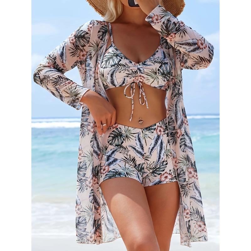 3 Pieces Tie Dye Bikinis Swimsuit 2026 New Women Drawstring Front Swimwear Female High Waist Shorts Bathers Swim Suit Beachwear