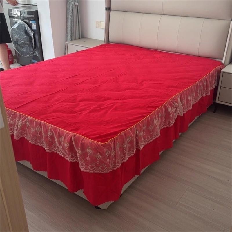 Lace Bed Skirt with Pillowcase Solid Color Bed Cover Skin-friendly Mattress Protector Cover Brushed Bed Linen for Home
