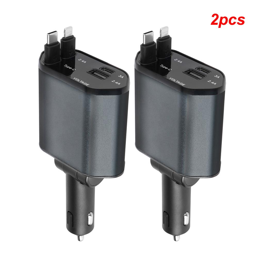 24V 12V PD USB Chargers QC 3.0 Socket Power Adapter Car Splitter Cigar Lighter Plug 4 Ports Type-C Lighting Cable Stretchable