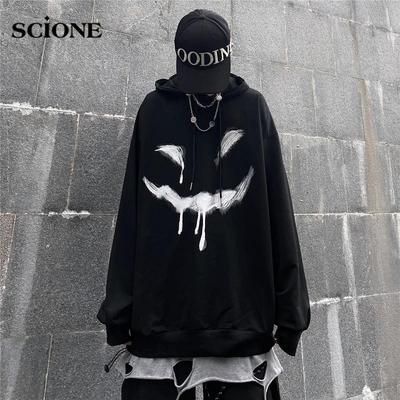 Hanorac supradimensionat gotic, negru, Harajuku, Emo, grafic, pulovere gotice, pentru femei, toamnă, grunge, haine de stradă, hanorac pentru femei